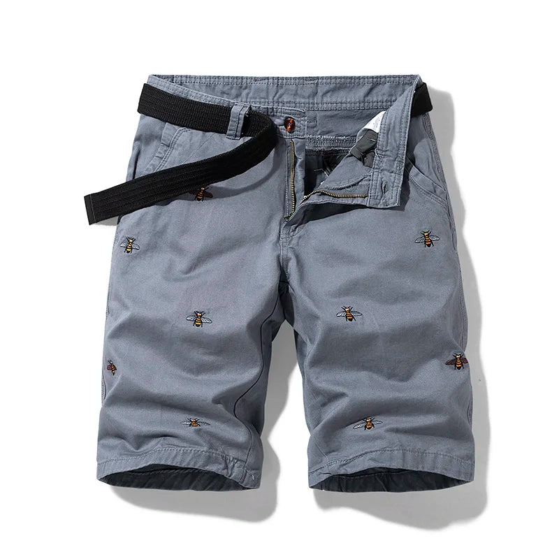Summer men'sshorts loose straight leg pants casual solid color Japanese style over the knee sports pants multi pocket work pants