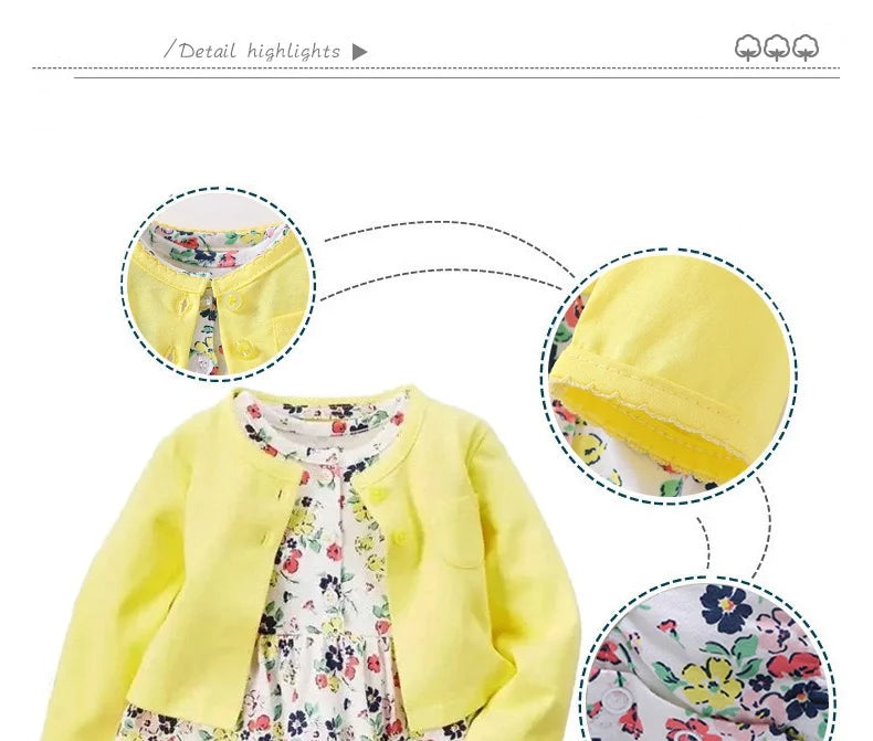 Floral Button Romper Dress+Long Sleeve Small Coat