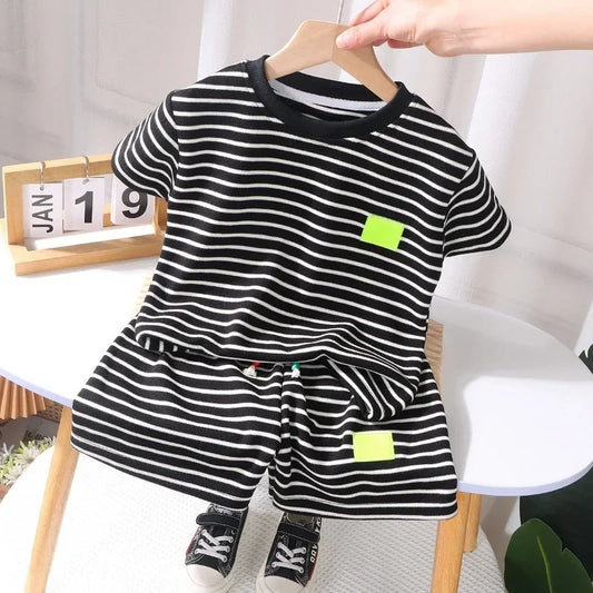 Stripe Tshirts and Shorts 2 Pieces Suits Casual Tracksuits