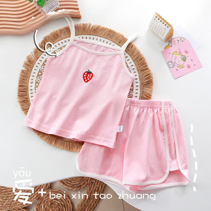 Summer Girls Camisole Shorts Suits Children's Leisure Wear Home Clothes Casual Baby Girl Vest Sets Clothing Kids Two Piece Set