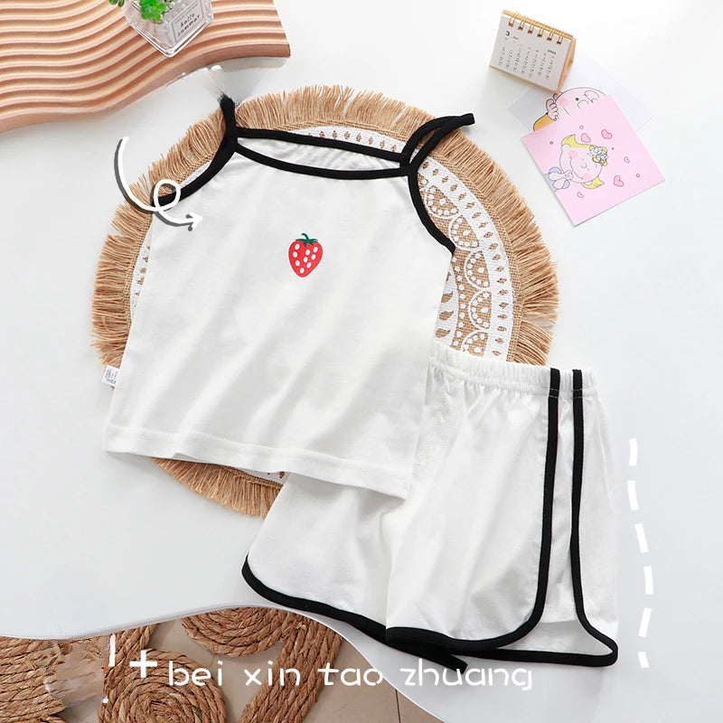 Summer Girls Camisole Shorts Suits Children's Leisure Wear Home Clothes Casual Baby Girl Vest Sets Clothing Kids Two Piece Set