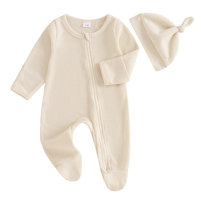 Newborn Baby Fall Footed Romper with hat