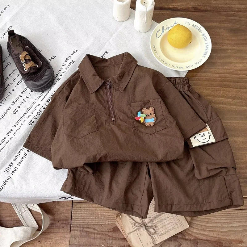 Korean Mother Kids Clothes Boys Girls Polo Shirt Shorts 2pcs Set Summer Cotton Short Sleeve Fashion Suit 1-6Y Children Clothing