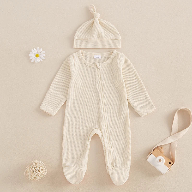 Newborn Baby Fall Footed Romper with hat