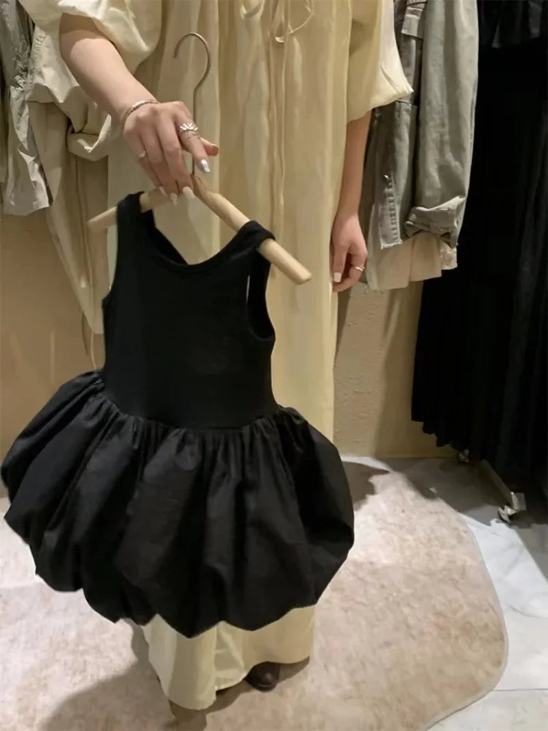 Infant Babys Girls Backless Sling Dress Cotton Solid Sleeveless Children Girls Dress Loose Flower Bud Dress For 2-7Y Kids Girls