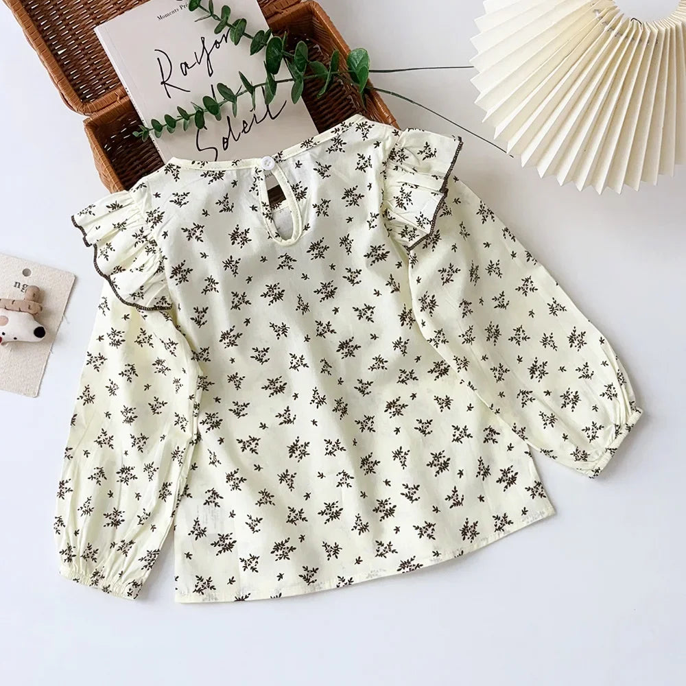 Kids Autumn Fashion Sweet Cute Clothes Long Sleeve Turn-down Collar Print Blouse Top 1 Pc 3-6 Years Girls Daily Casual Wear