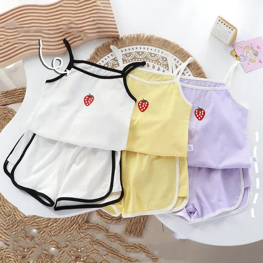 Summer Girls Camisole Shorts Suits Children's Leisure Wear Home Clothes Casual Baby Girl Vest Sets Clothing Kids Two Piece Set