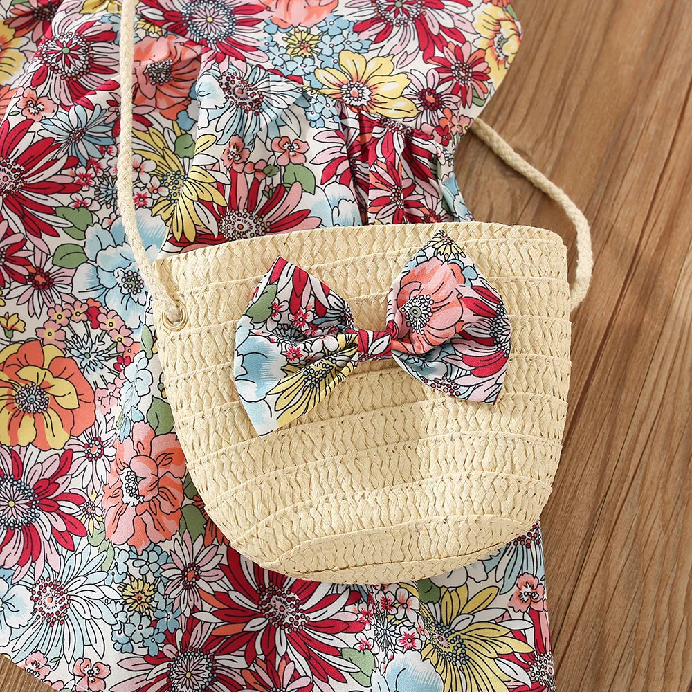 Flower Printed Batwing Sleeve Dress, Newborn Girl