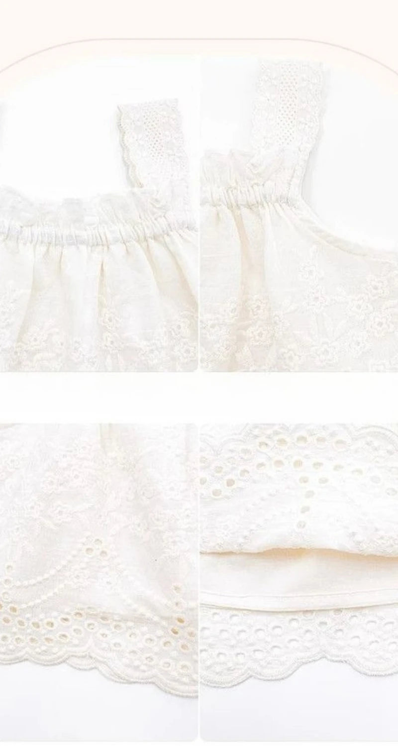 Korean Children's Clothing 2025 Summer New Item Embroidery Vest Wide Leg Pants Two-piece Set Girls' Top Pants Trend
