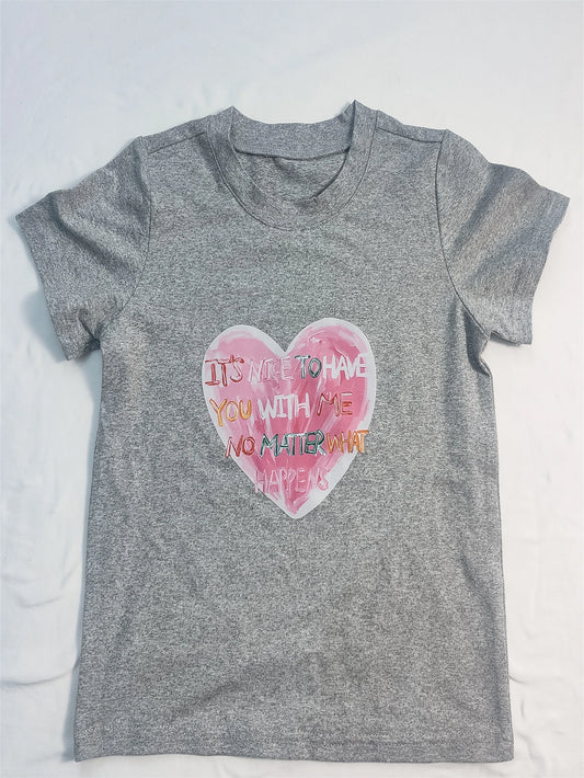 Summer New Short Sleeved T-Shirt With Hot Stamping Of Love Letters Cute And Versatile Round Neck Top