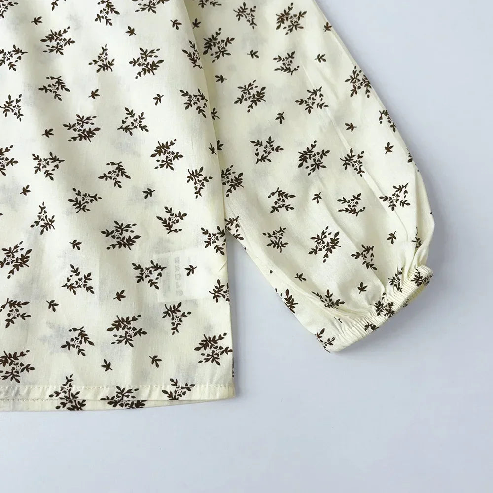 Kids Autumn Fashion Sweet Cute Clothes Long Sleeve Turn-down Collar Print Blouse Top 1 Pc 3-6 Years Girls Daily Casual Wear
