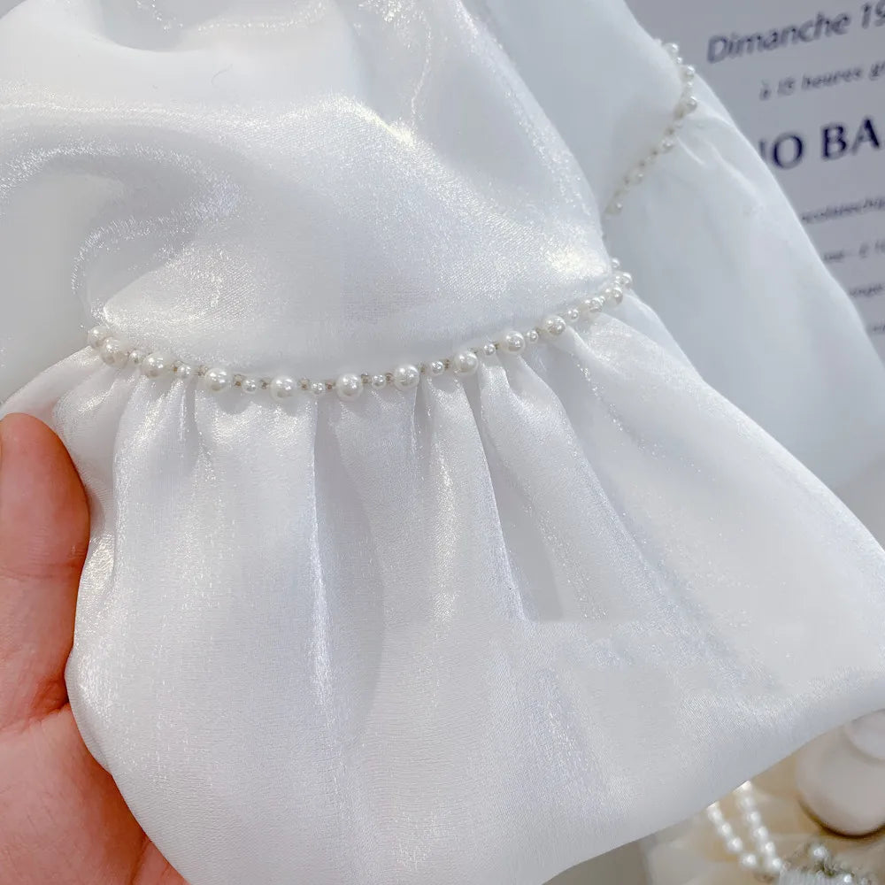 Summer Girls' Clothing Sets Bow Streamer Pearl Stitching Short-Sleeved Tutu Skirt Fashion Baby Kids Outfit Children Clothes Suit