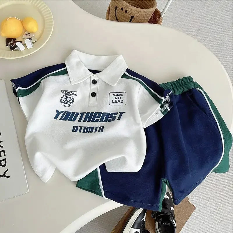 Korean Mother Kids Clothes Boys Girls Polo Shirt Shorts 2pcs Set Summer Cotton Short Sleeve Fashion Suit 1-6Y Children Clothing