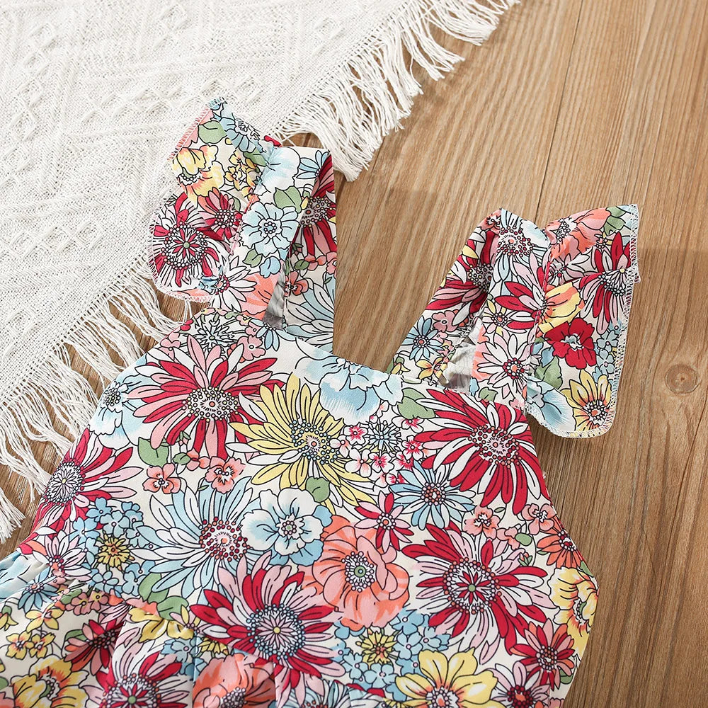 Flower Printed Batwing Sleeve Dress, Newborn Girl