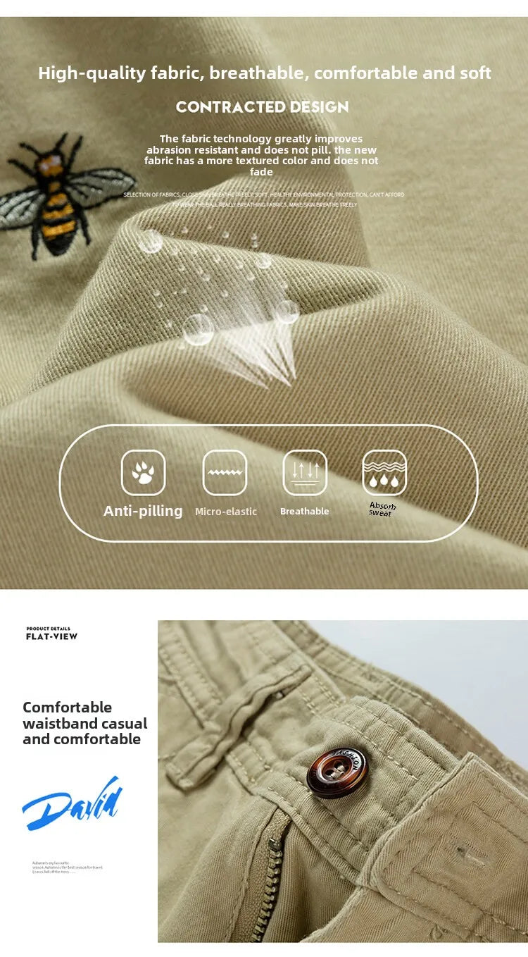 Summer men'sshorts loose straight leg pants casual solid color Japanese style over the knee sports pants multi pocket work pants