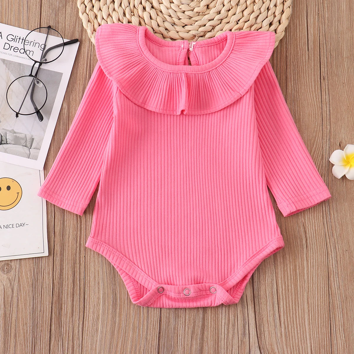 Candy ruffle onesie, newborn girl