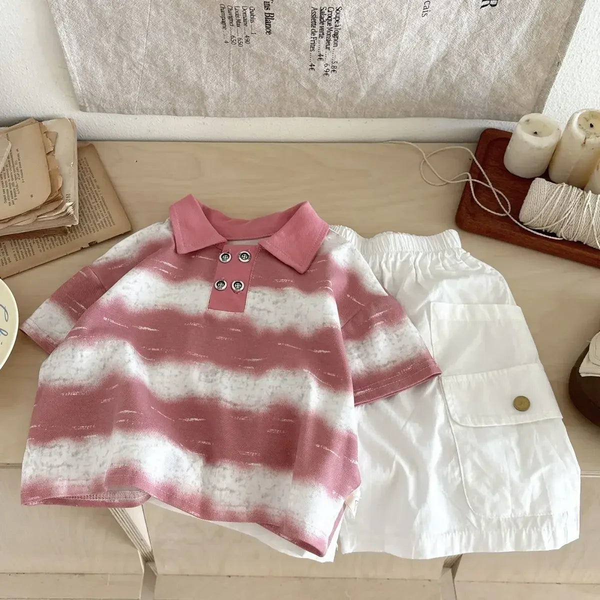 Korean Mother Kids Clothes Boys Girls Polo Shirt Shorts 2pcs Set Summer Cotton Short Sleeve Fashion Suit 1-6Y Children Clothing