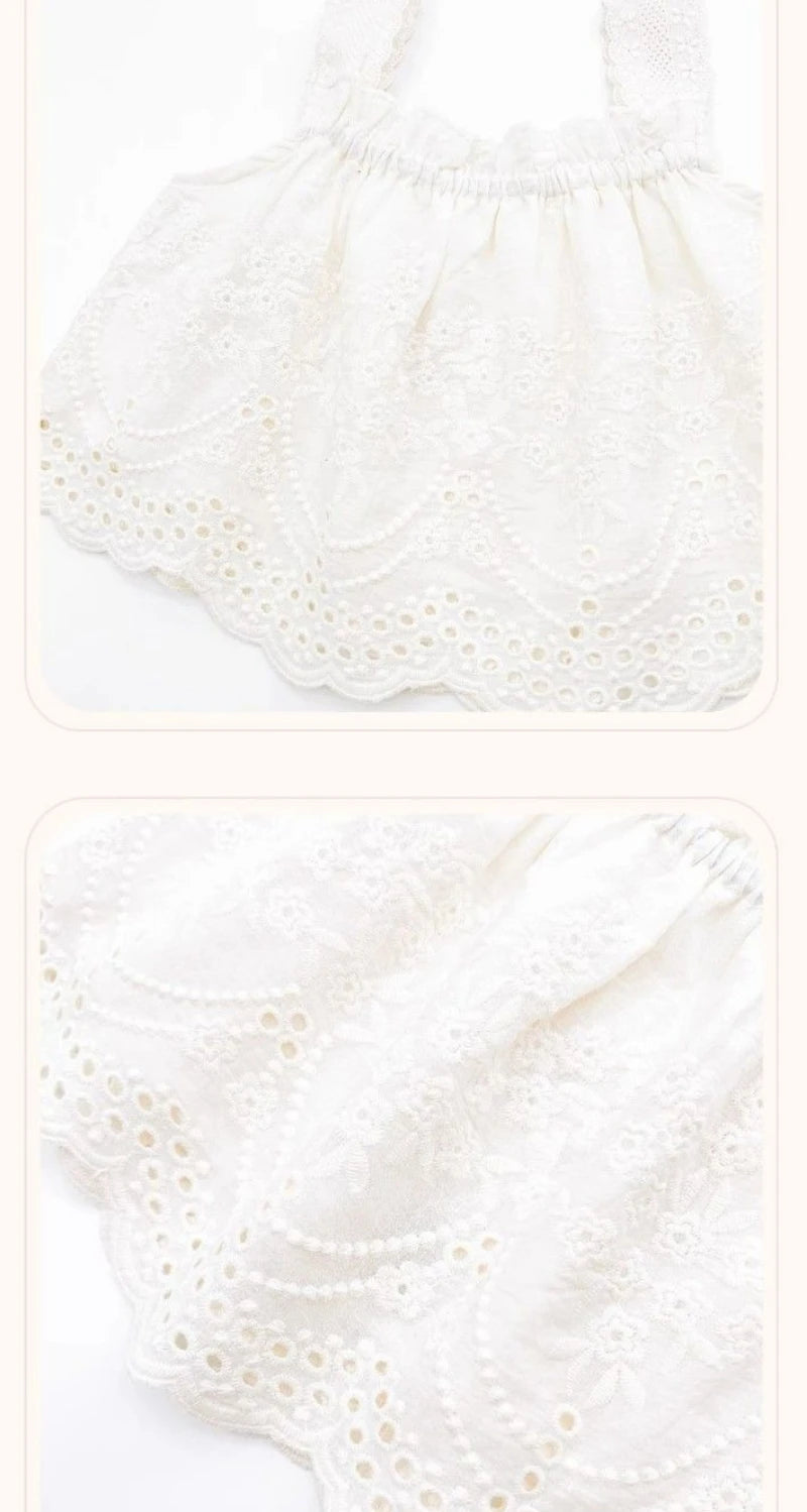 Korean Children's Clothing 2025 Summer New Item Embroidery Vest Wide Leg Pants Two-piece Set Girls' Top Pants Trend