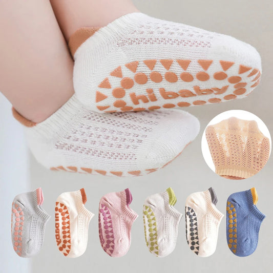 3 Pairs Babys Cotton Thin Mesh Socks Comfy Breathable Kids Boys Girls Non-slip Floor Socks