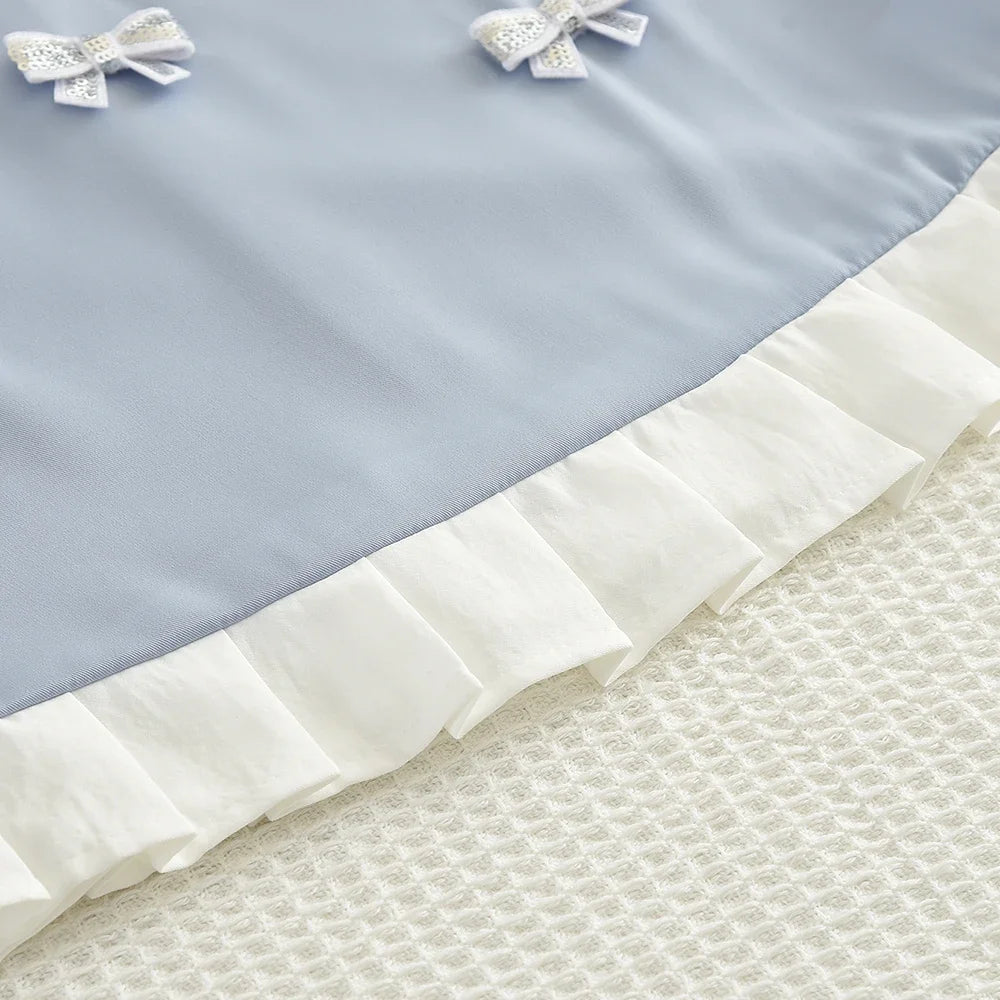 Girls Summer Sweet Bow Decoration Sleeveless Square Collar Pleated Edge Princess Dress 1 Pc 2-7 Years Kids Fashion Cute Clothes