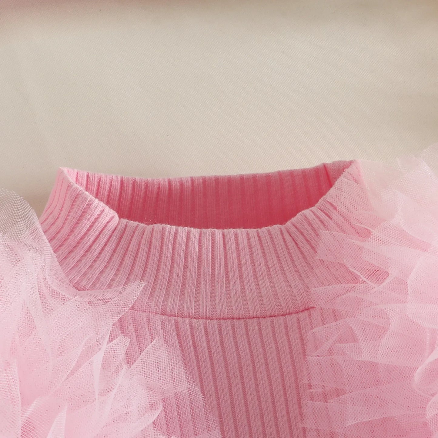 Tulle Trim 2Pcs Sets 0-3Y Baby Dresses Long Sleeve Top and Button Accent Skirt for Newborn Girls Party Outfit