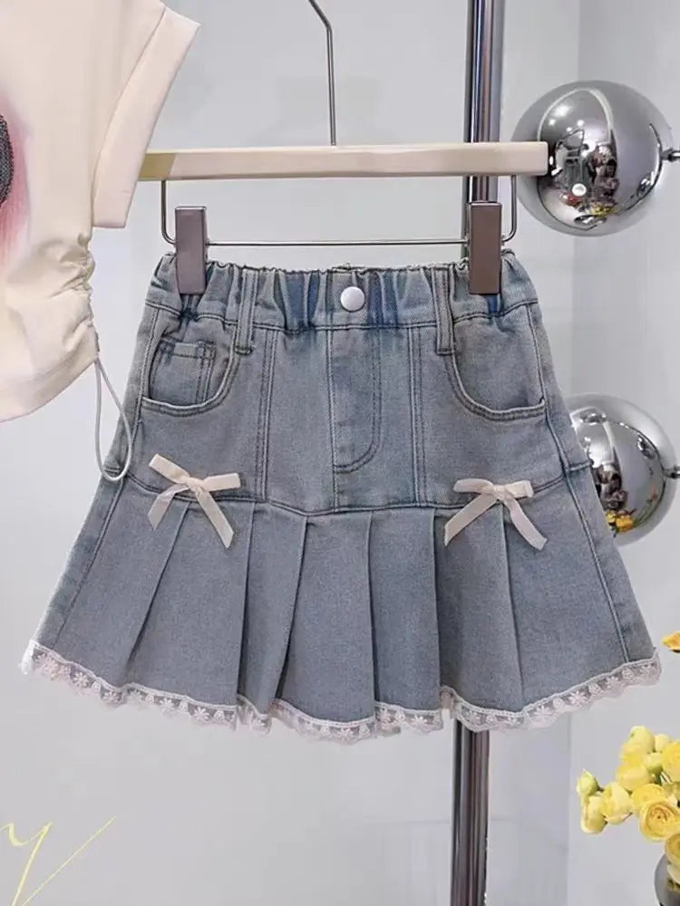 Summer girls' pleated skirt set new fashionable children's princess skirt+short sleeved T-shirt two-piece set kids Outfits