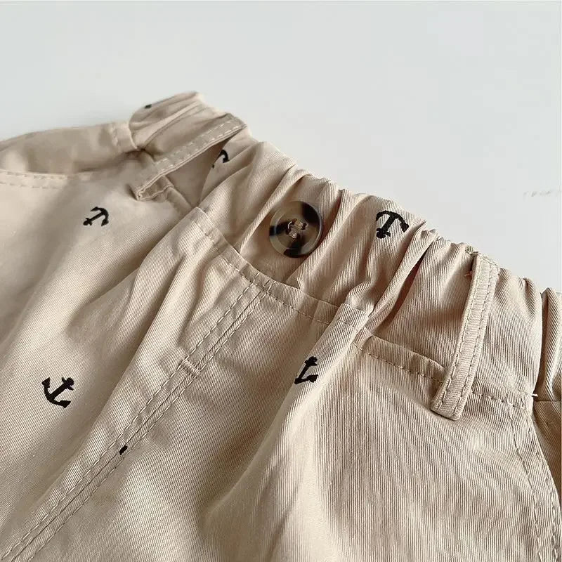 Infant Boys Summer Thin Polo Shirt Set Baby Boy Short Sleeved Cartoon Embroidered Shirt + Full Printed Casual Shorts 2pcs Set