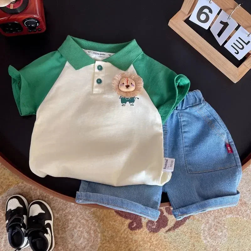 Korean Mother Kids Clothes Boys Girls Polo Shirt Shorts 2pcs Set Summer Cotton Short Sleeve Fashion Suit 1-6Y Children Clothing