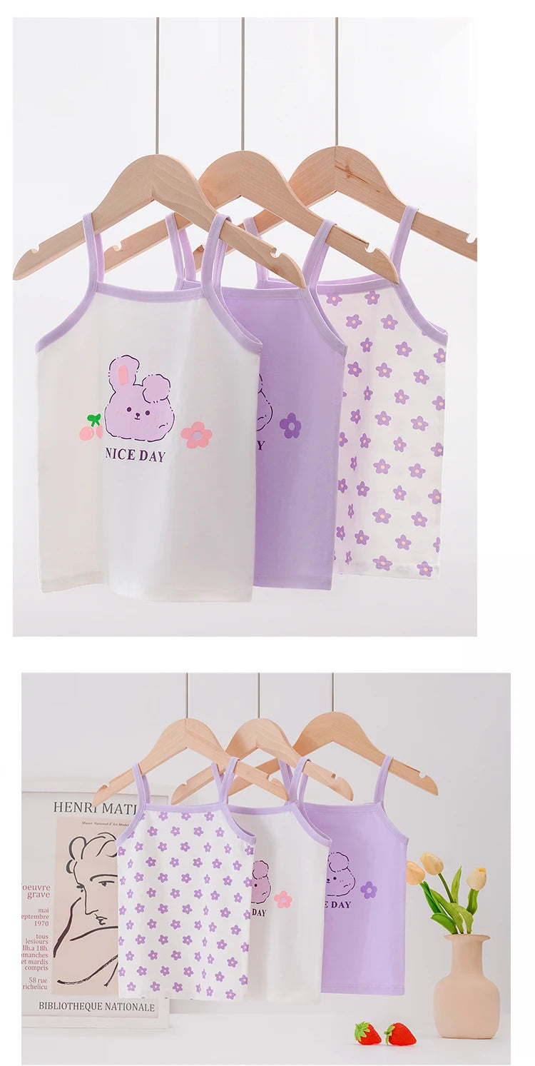 3pcs/Lot Girl Cotton Singlet Tops Breathable Underwear Tank Kids Quality Undershirts Cute Tank Tops Size 3-10T