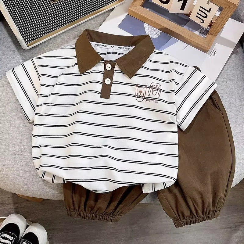 Korean Mother Kids Clothes Boys Girls Polo Shirt Shorts 2pcs Set Summer Cotton Short Sleeve Fashion Suit 1-6Y Children Clothing