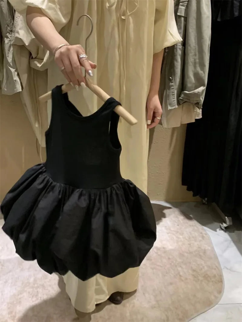 Infant Babys Girls Backless Sling Dress Cotton Solid Sleeveless Children Girls Dress Loose Flower Bud Dress For 2-7Y Kids Girls