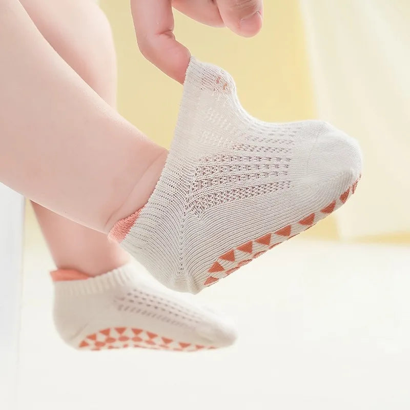 3 Pairs Babys Cotton Thin Mesh Socks Comfy Breathable Kids Boys Girls Non-slip Floor Socks