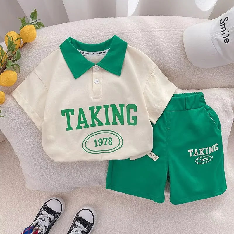 Korean Mother Kids Clothes Boys Girls Polo Shirt Shorts 2pcs Set Summer Cotton Short Sleeve Fashion Suit 1-6Y Children Clothing