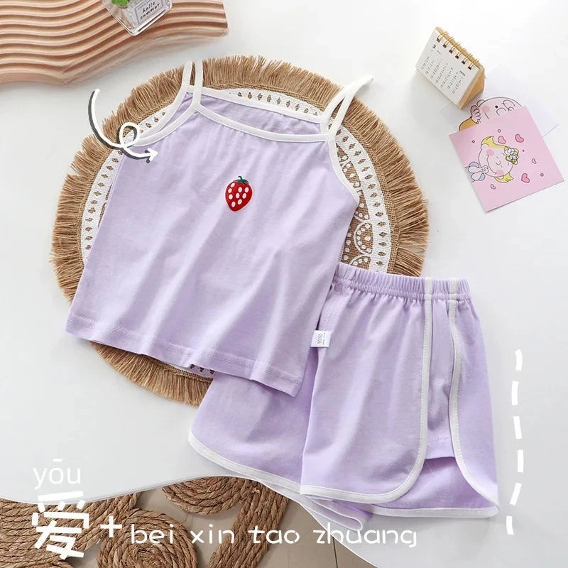 Summer Girls Camisole Shorts Suits Children's Leisure Wear Home Clothes Casual Baby Girl Vest Sets Clothing Kids Two Piece Set
