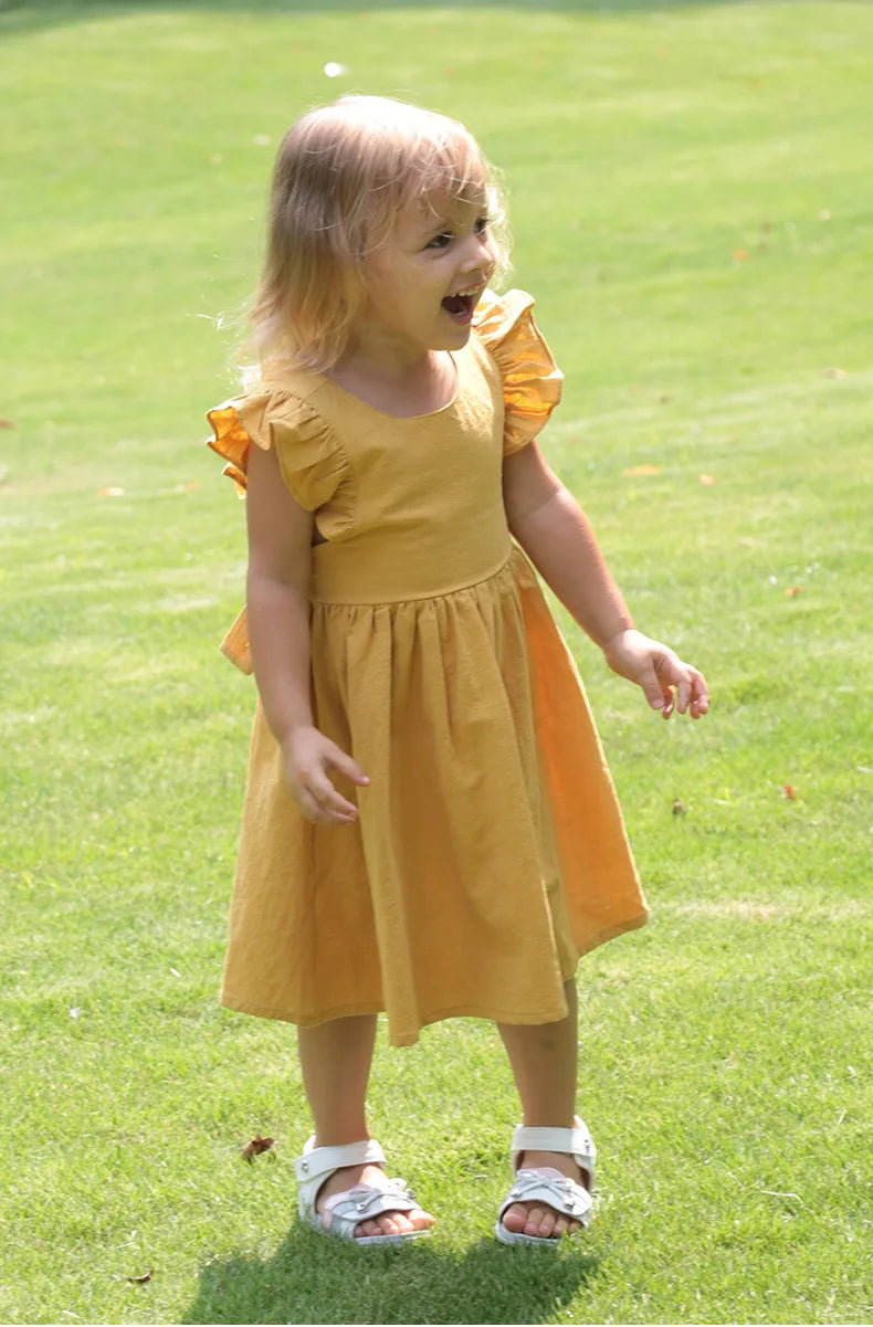 Summer Infant Girls Dress Flying sleeve Cotton Linen Newborn Baby Girls Princess Dress Kids Party Dresses