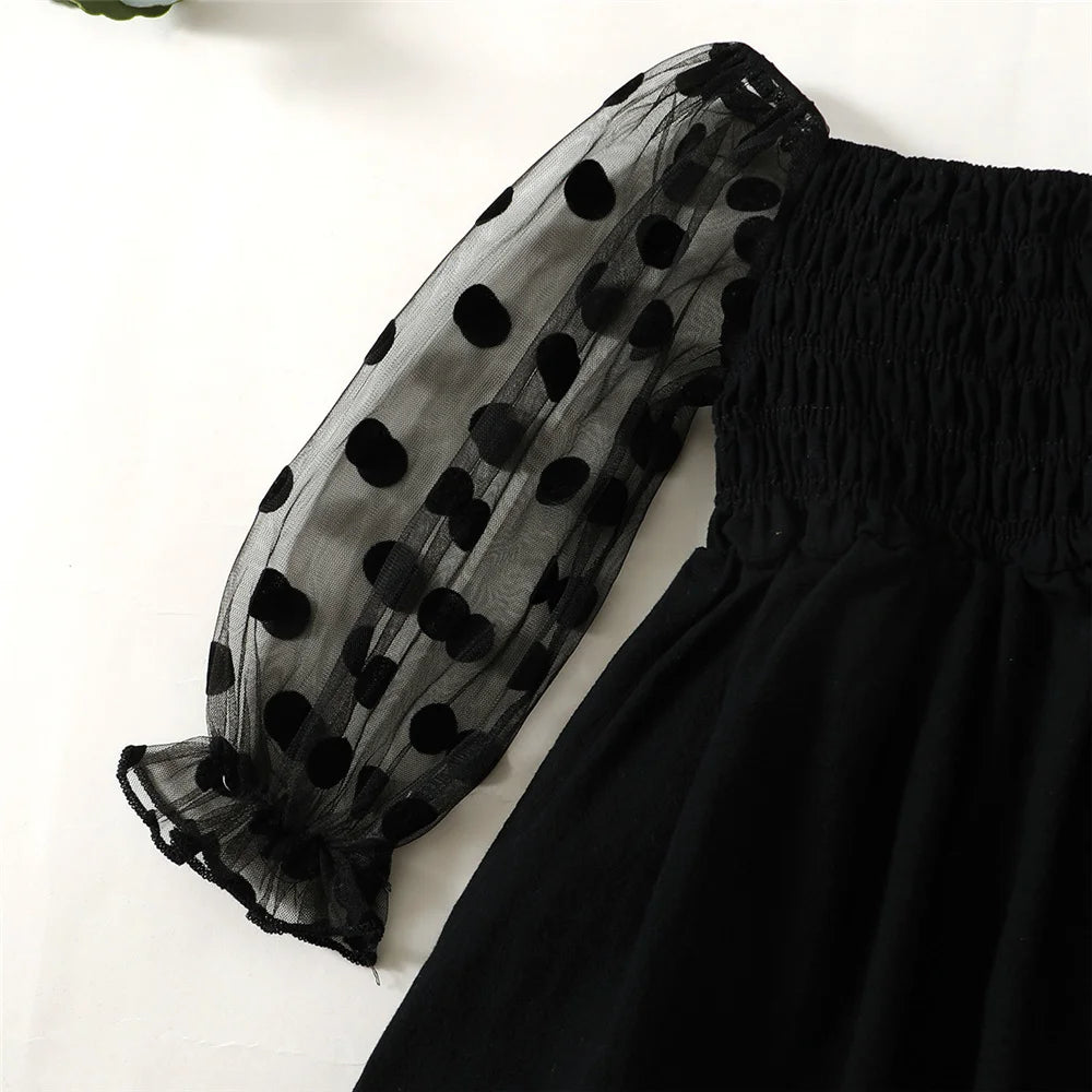 Off the Shoulder Black Mesh Long Sleeved Dress