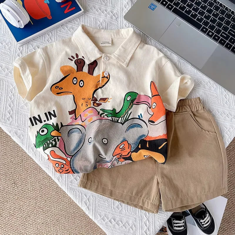 Korean Mother Kids Clothes Boys Girls Polo Shirt Shorts 2pcs Set Summer Cotton Short Sleeve Fashion Suit 1-6Y Children Clothing