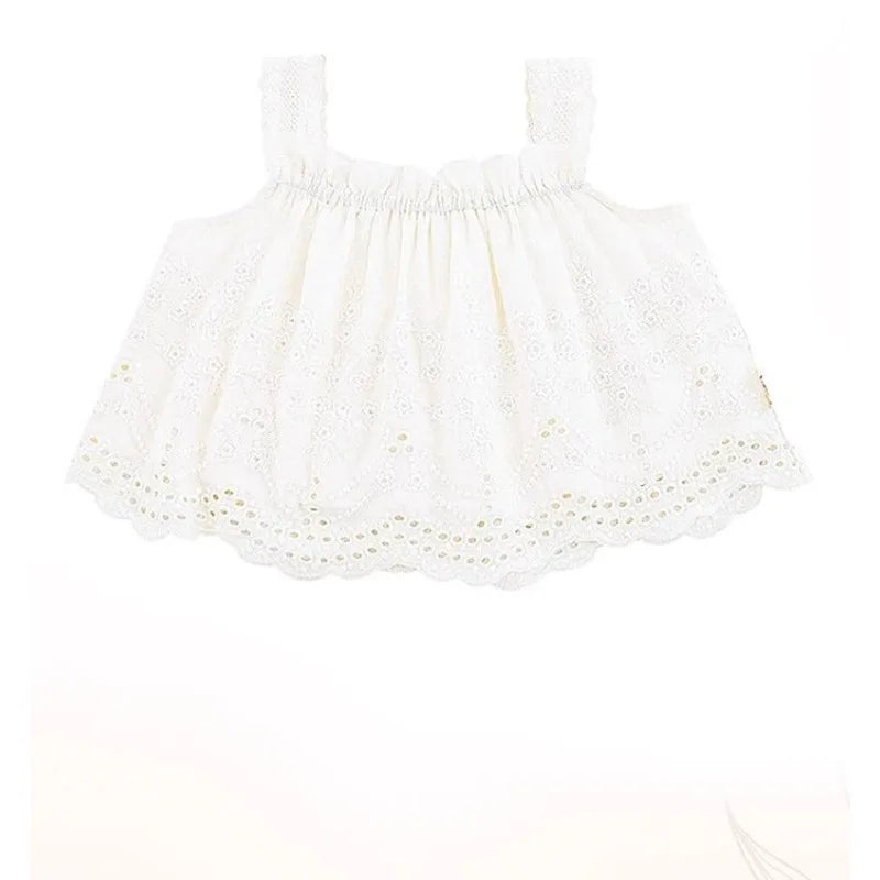 Korean Children's Clothing 2025 Summer New Item Embroidery Vest Wide Leg Pants Two-piece Set Girls' Top Pants Trend