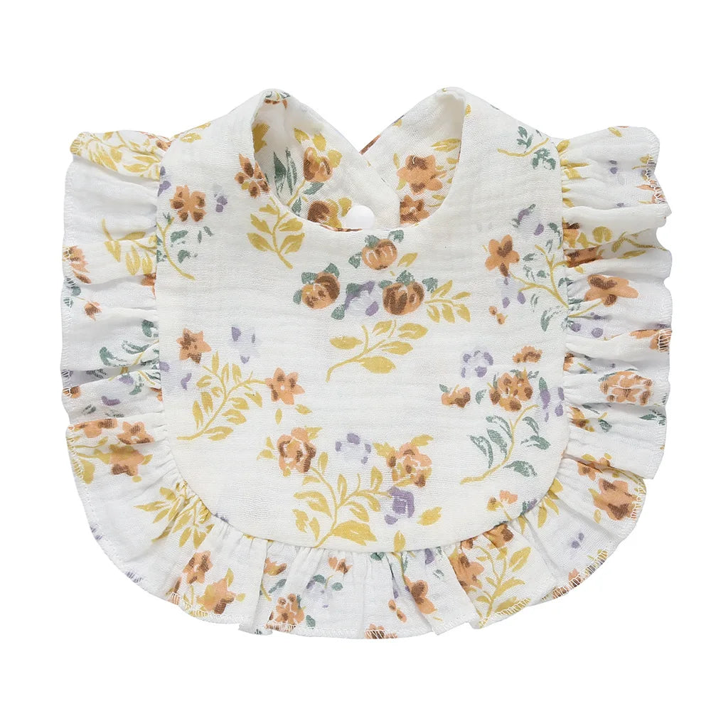 Korean Style Baby Feeding Drool Bib Ruffle Floral Infants Saliva Towel Cotton Gauze Burp Cloth For Newborn Toddler Kids Bibs New