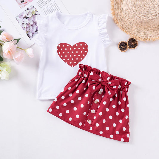Summer Girls Fly Sleeve Short Sleeve Shorts Girls Two-piece Fashion Suit Cute Sweet Summer Suit