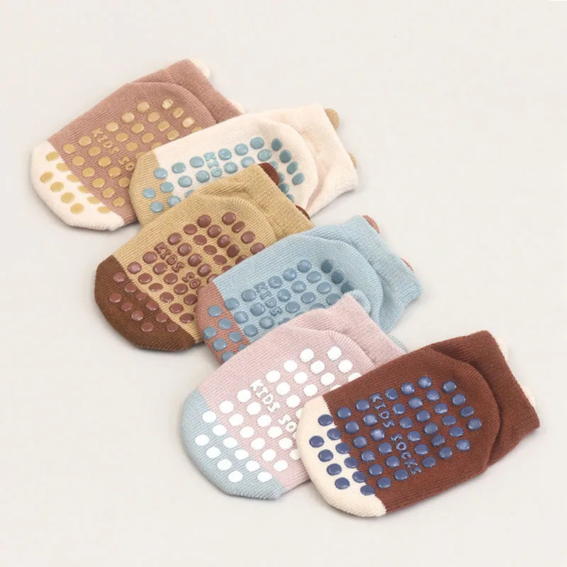 6 Pairs Kids Cotton Socks Non-slip Boys and Girls Cute Cartoon Animal Patterned Comfy Breathable Baby Floor Socks