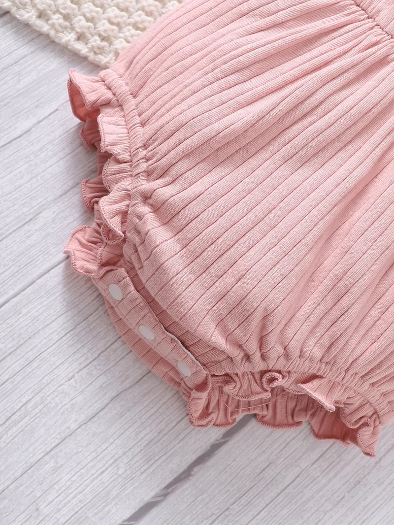 2024 New 0-9 Months Pink Cute Baby Romper Newborn Baby Girl Suspender Triangle Bodysuit with Headband 2PCS Clothes for Baby Girl