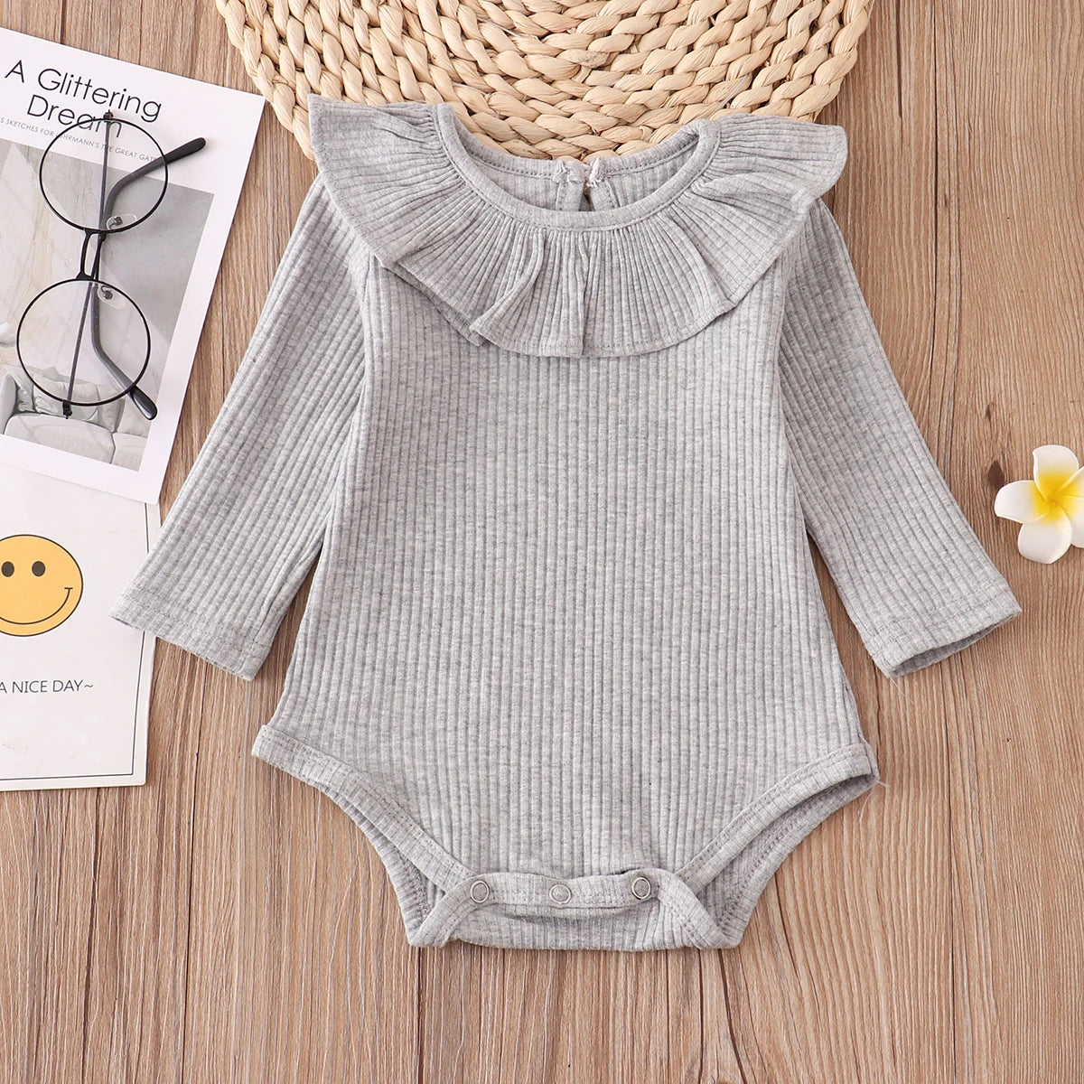 Candy ruffle onesie, newborn girl