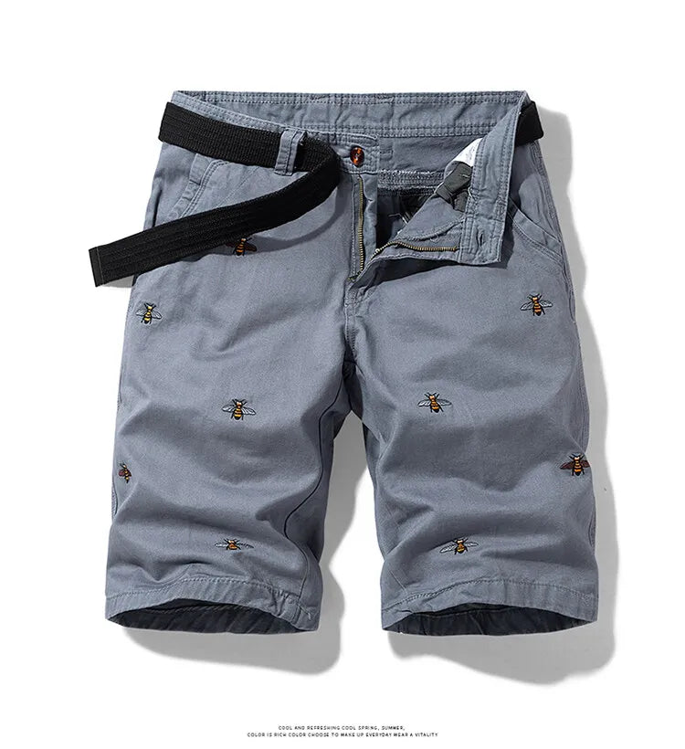 Summer men'sshorts loose straight leg pants casual solid color Japanese style over the knee sports pants multi pocket work pants