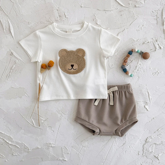 Baby Clothes Cute Children Tracksuit Summer Clothing Cartoon Bear Fashion Baby  T-shirt + Shorts Suit 2Pcs/Set  ﻿
