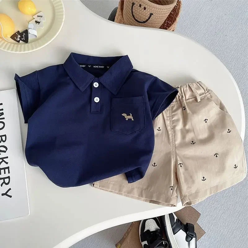 Korean Mother Kids Clothes Boys Girls Polo Shirt Shorts 2pcs Set Summer Cotton Short Sleeve Fashion Suit 1-6Y Children Clothing