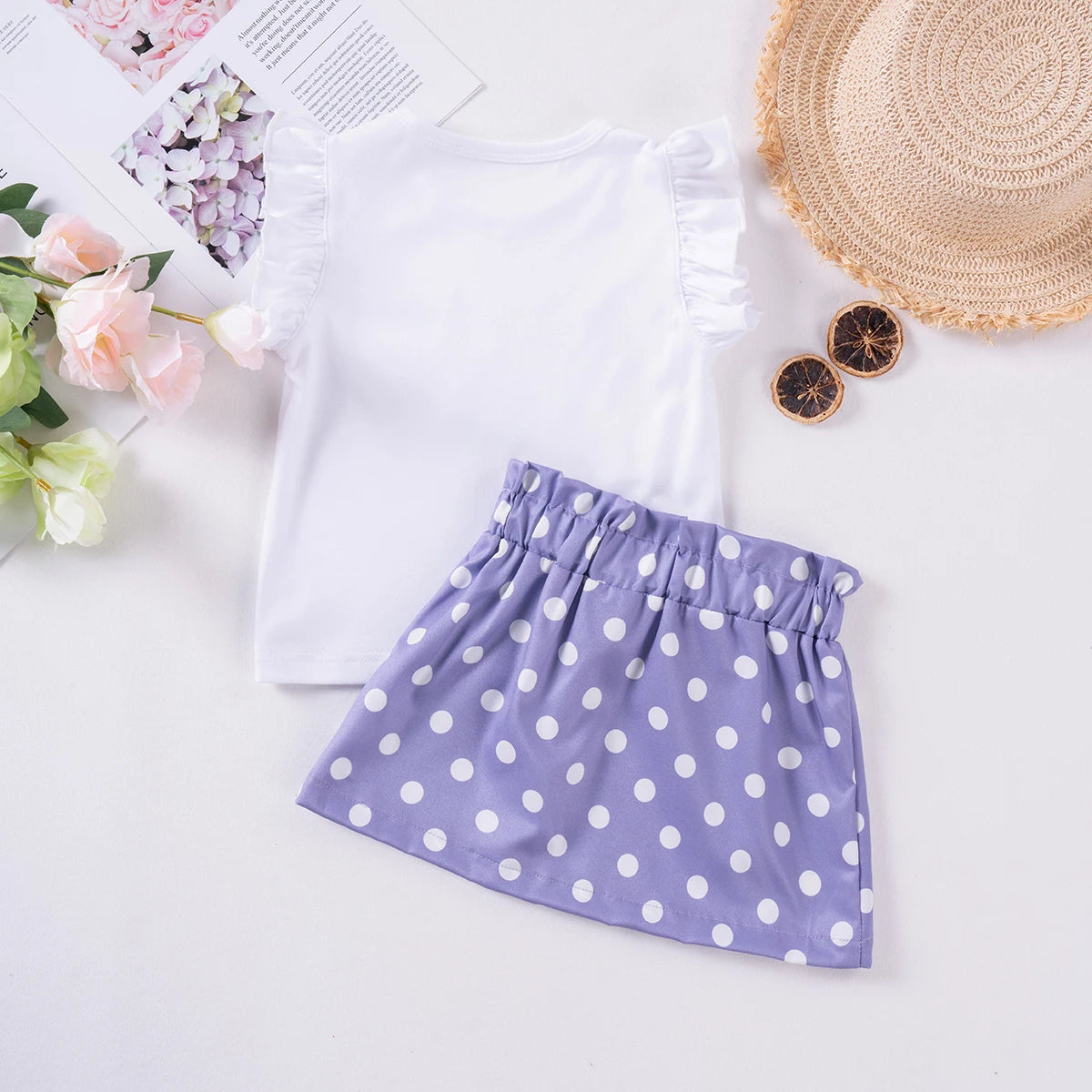 Summer Girls Fly Sleeve Short Sleeve Shorts Girls Two-piece Fashion Suit Cute Sweet Summer Suit