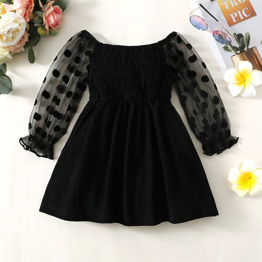 Off the Shoulder Black Mesh Long Sleeved Dress