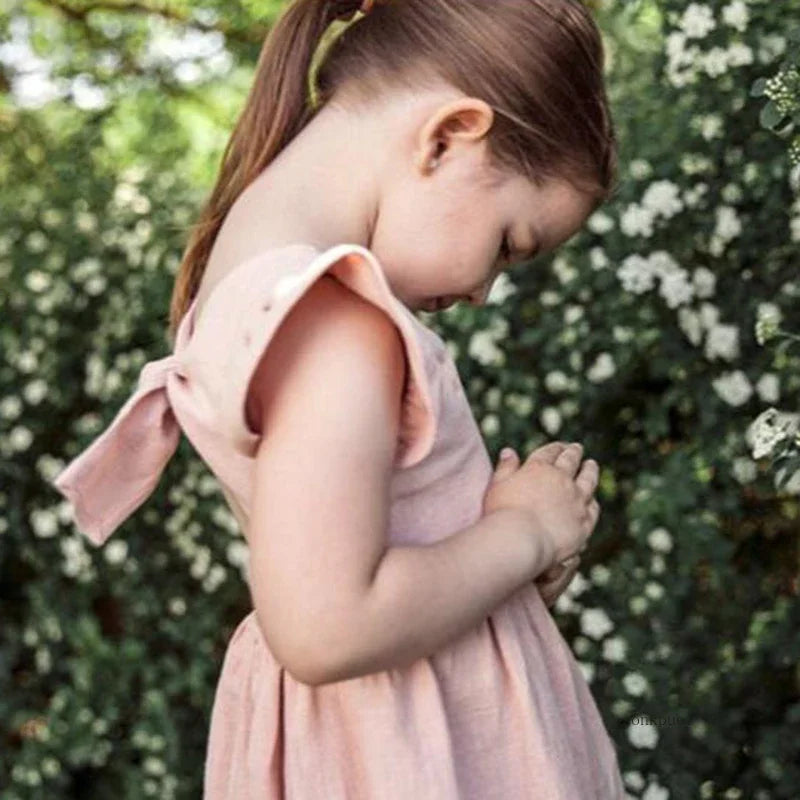 Summer Infant Girls Dress Flying sleeve Cotton Linen Newborn Baby Girls Princess Dress Kids Party Dresses