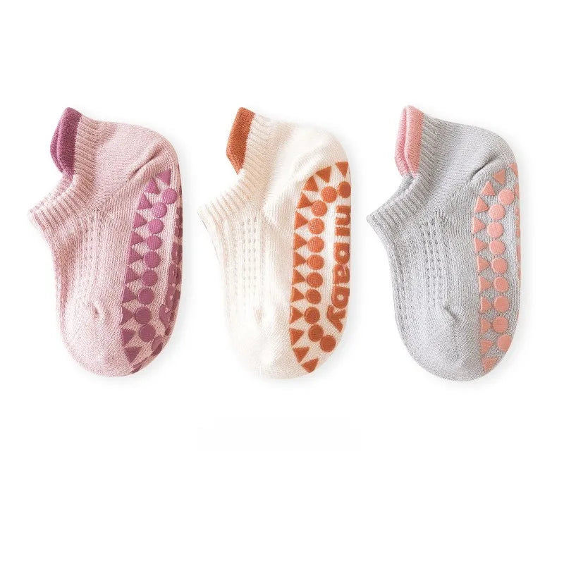 3 Pairs Babys Cotton Thin Mesh Socks Comfy Breathable Kids Boys Girls Non-slip Floor Socks